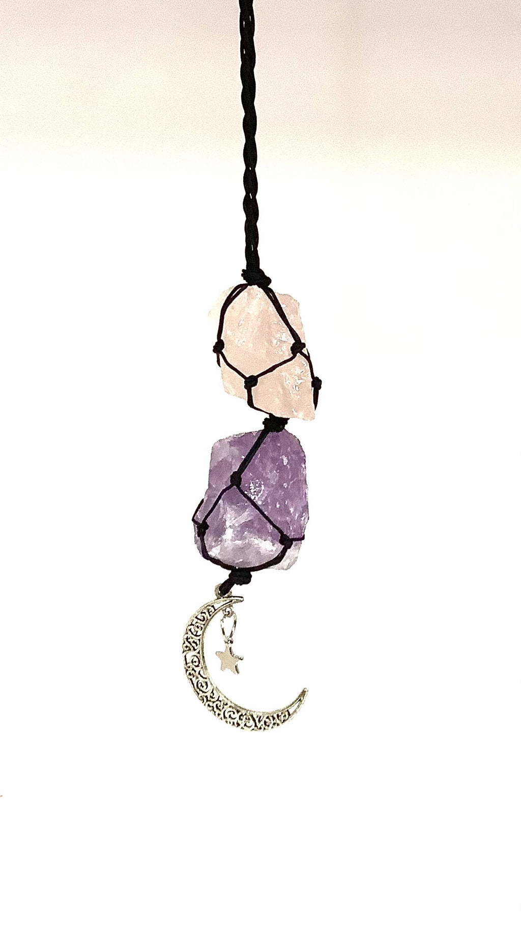 Rose Quartz Amethyst Moon Hanging - Lighten Up Shop