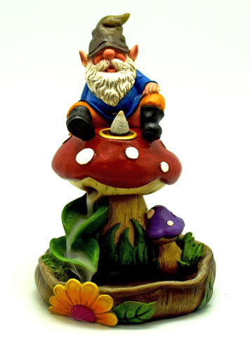 Gnome on Mushroom Backflow Incense Burner - Lighten Up Shop