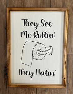 Wood Bathroom Sign - Lighten Up Shop