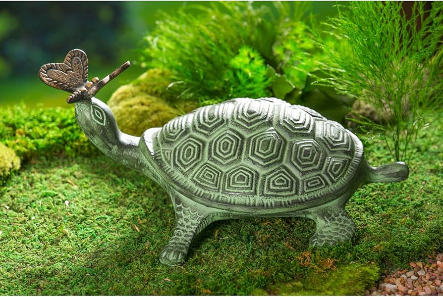 Turtle & Butterfly Metal Garden Statue
