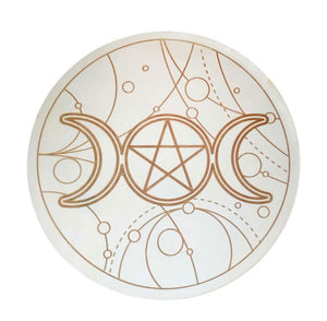 Wood Crystal Grid Triple Moon w/ Pentacle - Lighten Up Shop