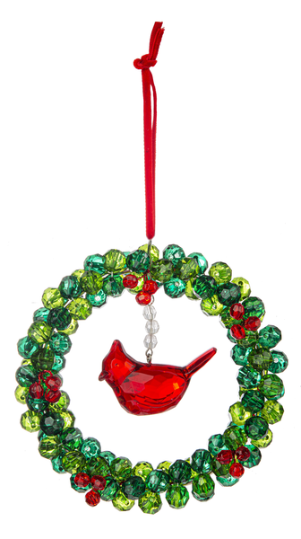Berry Wreath with Cardinal Suncatcher - Lighten Up Shop