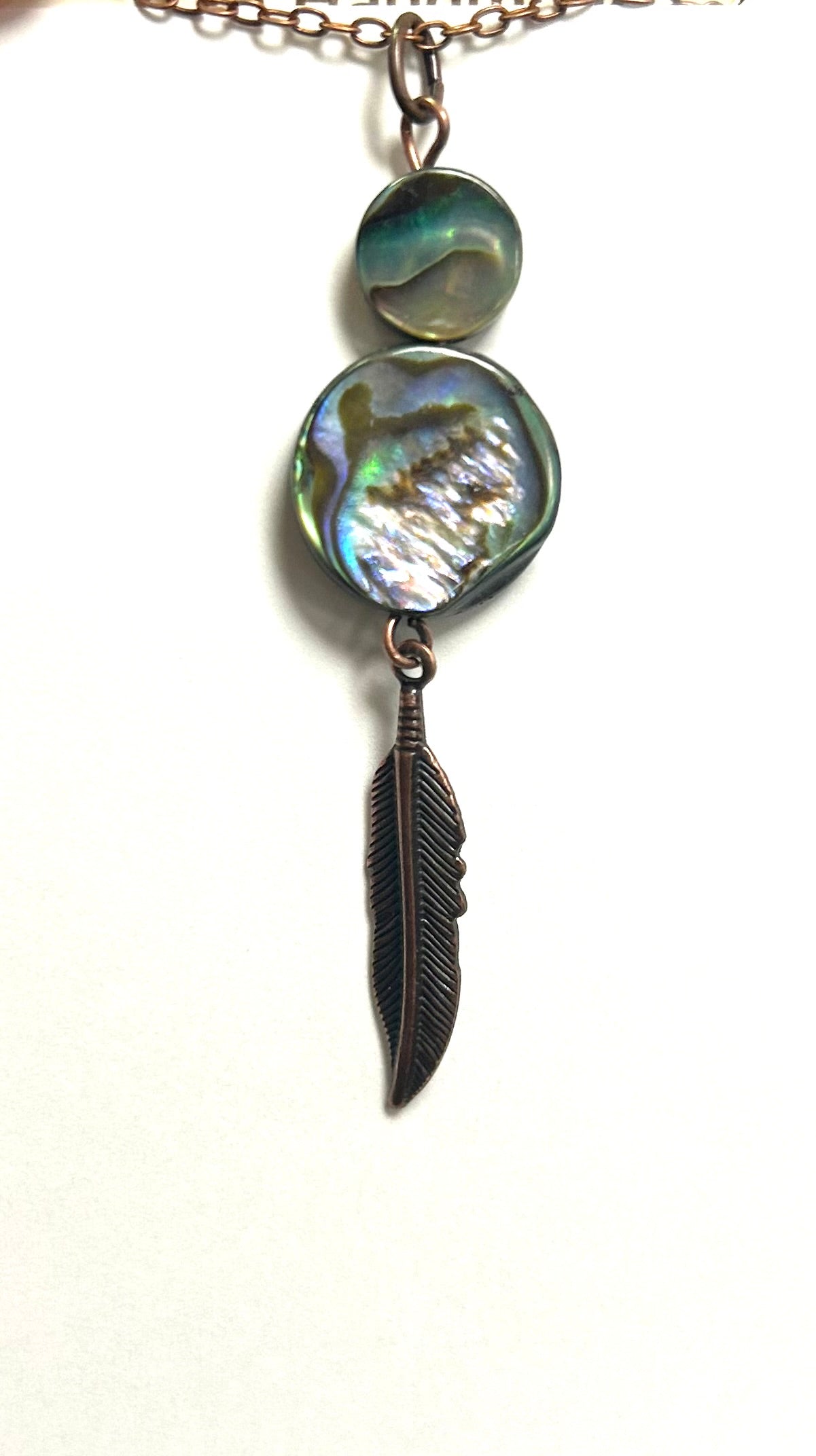 Round Paua Shell Feather Necklace