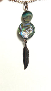 Round Paua Shell Feather Necklace