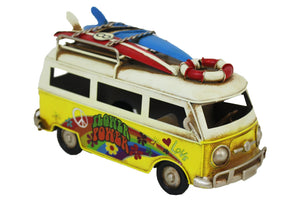 VW Bus Metal Yellow with Surf Board - Lighten Up Shop