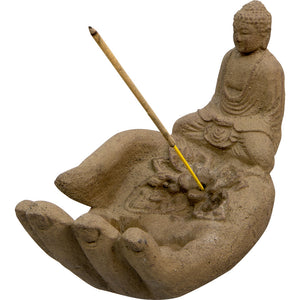 Volcanic Stone Incense Holder Hand and Buddha - Lighten Up Shop