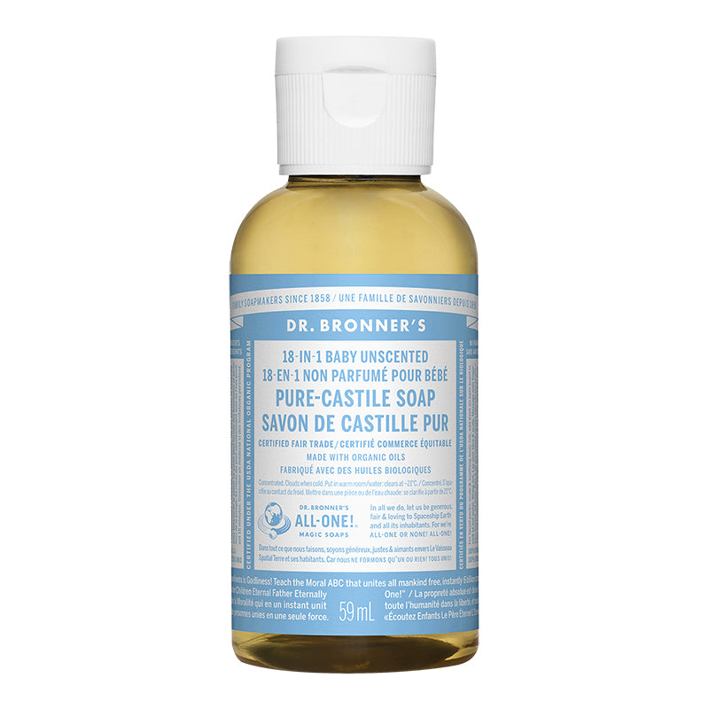 Dr. Bronner’s 18-In-1 Pure Castile Soap - Baby Unscented 59ml - Lighten Up Shop