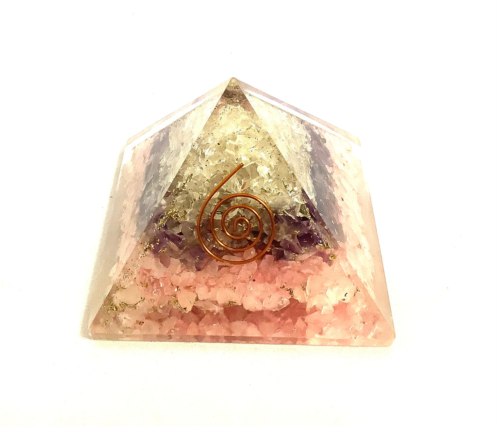 Amethyst, Clear Quartz, Rose Quartz Orgone Generator Pyramid - Lighten Up Shop