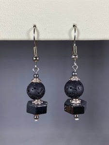 Round Lava Black Metal Diffuser Earrings - Lighten Up Shop