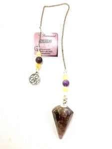 Super 7 with Seed of Life Charm Pendulum (Approximately 12”) - Lighten Up Shop