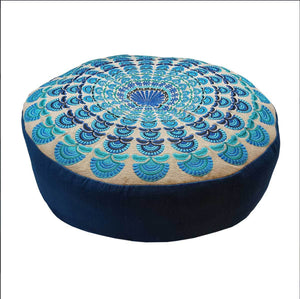 Meditation Cushion Blue Peacock Round - Lighten Up Shop