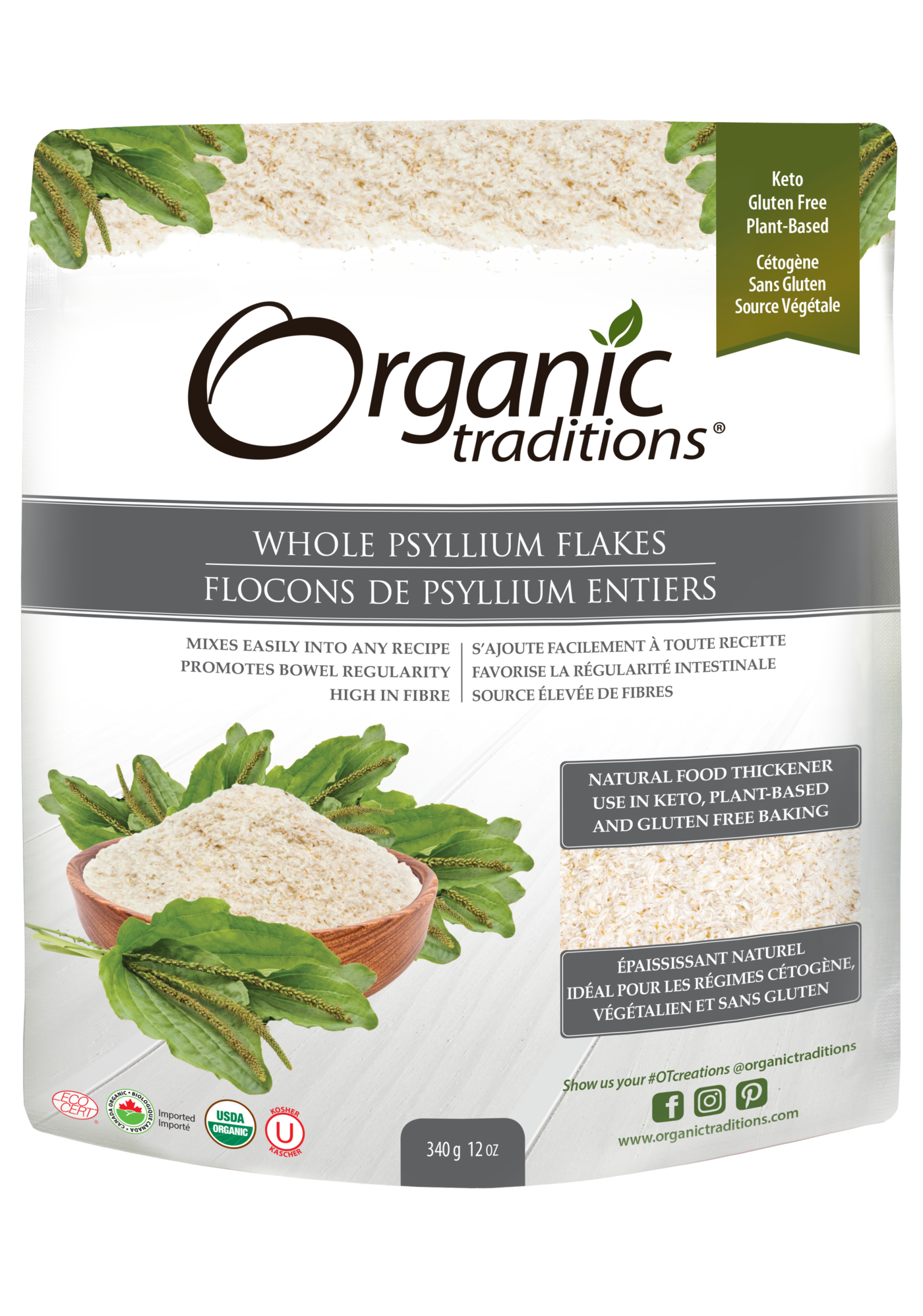 Organic Traditions Whole Psyllium Flakes 340g - Lighten Up Shop