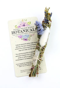 Sacred Smudge Bundle Botanicals - Cedar/Clear Quartz/Lavender - Lighten Up Shop