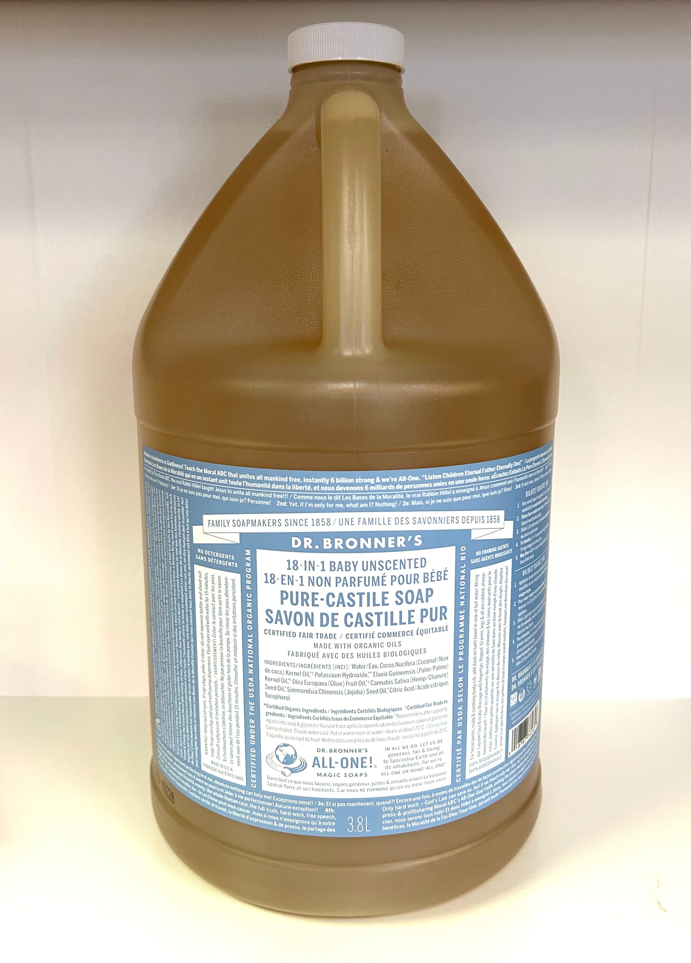 Dr. Bronner’s 18-In-1 Pure Castile Soap - Baby Unscented 3.8L - Lighten Up Shop