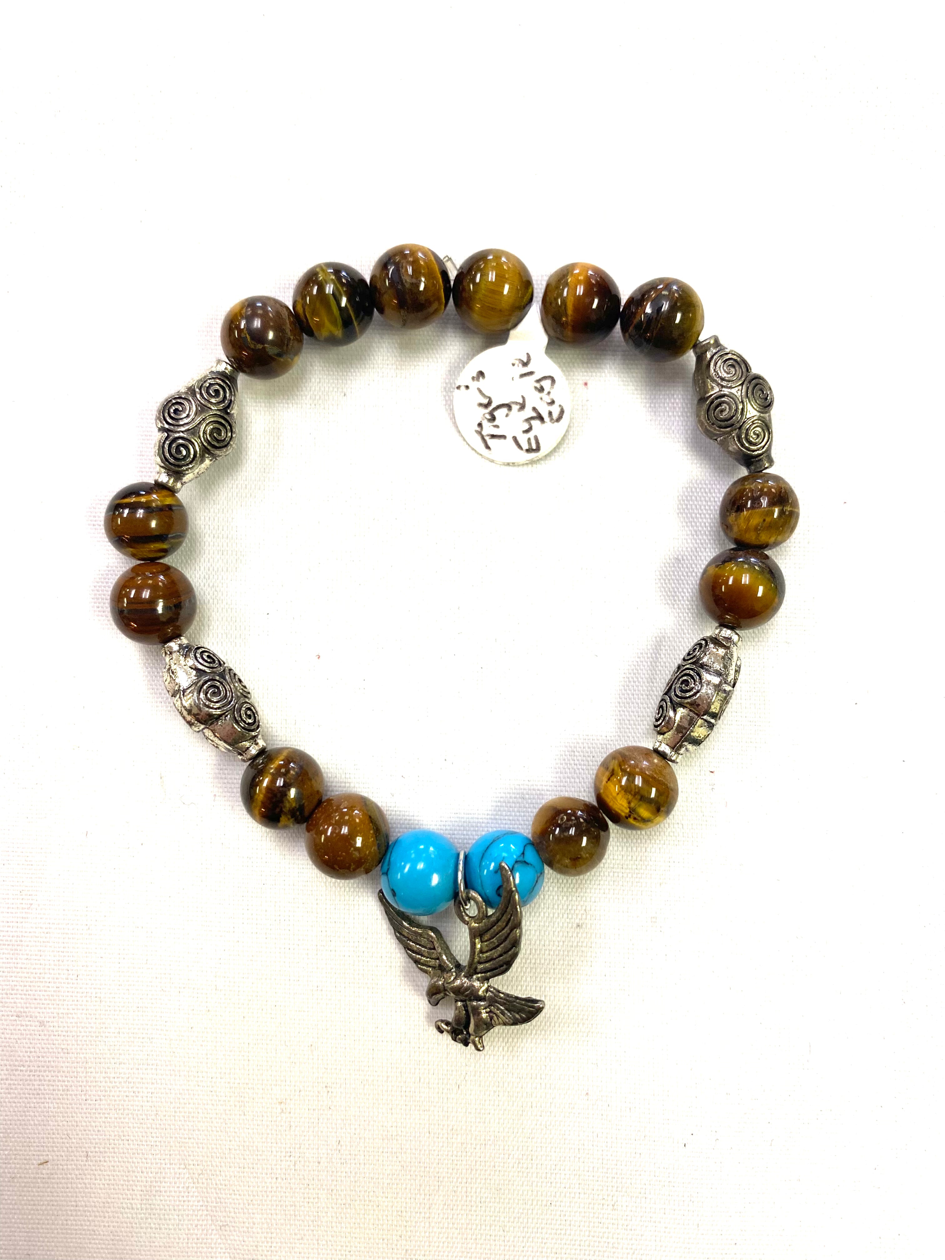 Tiger’s Eye / Blue Howlite Eagle Bracelet - Lighten Up Shop