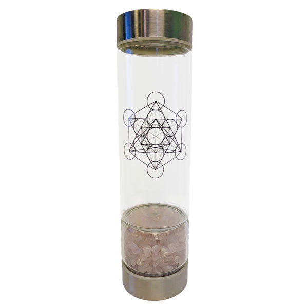 Glass Crystal Infuser Water Bottle 500ml (Amethyst, Rose Quartz, Clear Quartz or Chakra) - Lighten Up Shop